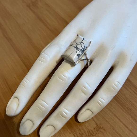 925 Sterling Silver Size 8.5 Marble Square Ring - Picture 7 of 8